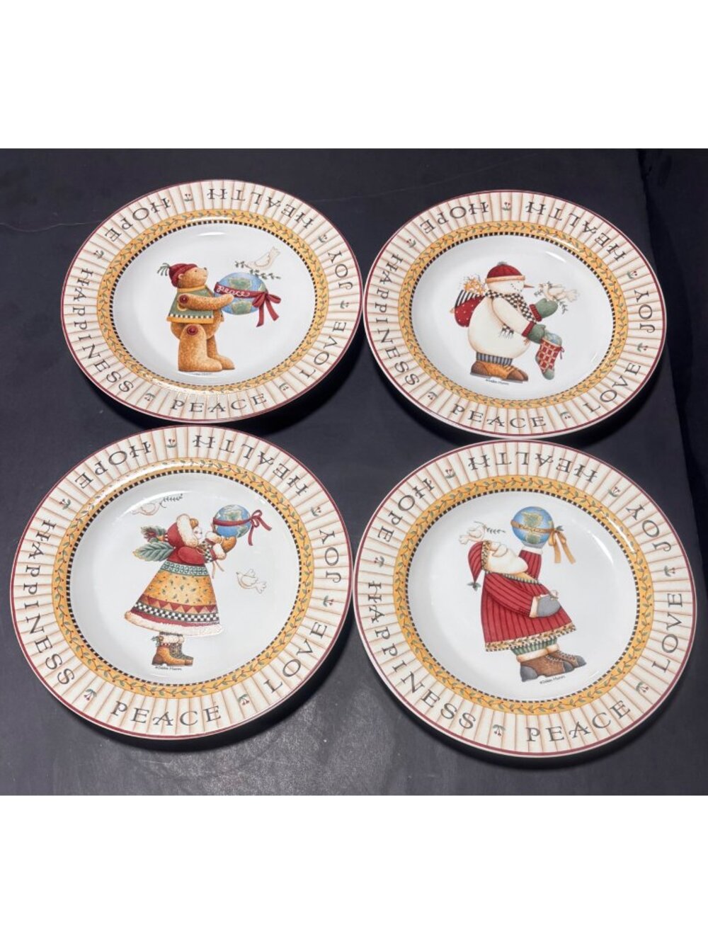 Sakura Debbie Mumm Joy To The World Dessert Salad Plates Set Of 4 Stoneware VTG